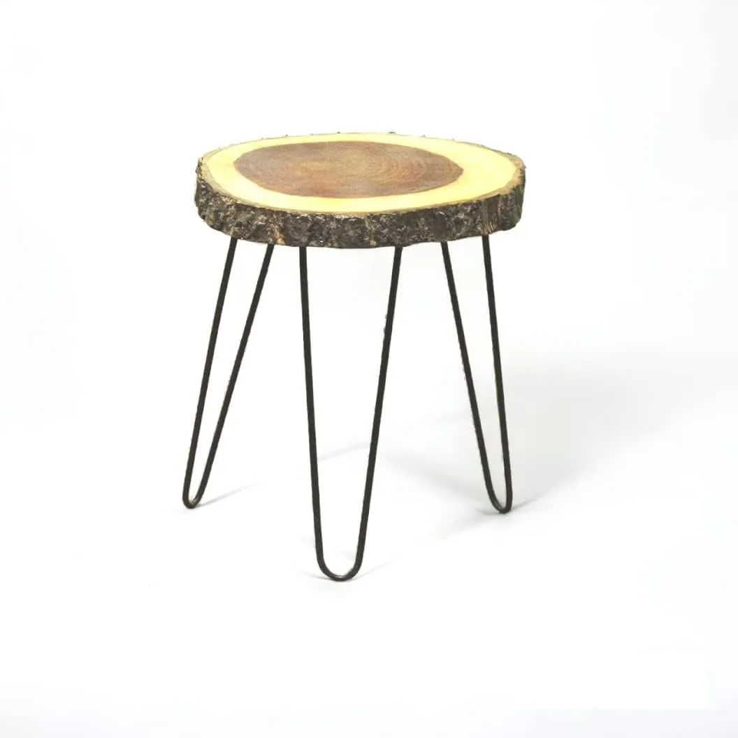 Unique home Antique end Table Round Bedside Table for brdroom, Living Room & Office Plant Stand Indoor Outdoor(top 11'' x 11'' x 1.5'' / Total Height 15'') Foldable Hairpin Black Legs (Sheesham)