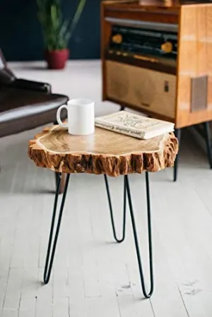 Unique home Antique end Table Round Bedside Table for brdroom, Living Room & Office Plant Stand Indoor Outdoor(top 11'' x 11'' x 1.5'' / Total Height 15'') Foldable Hairpin Black Legs (Sheesham)
