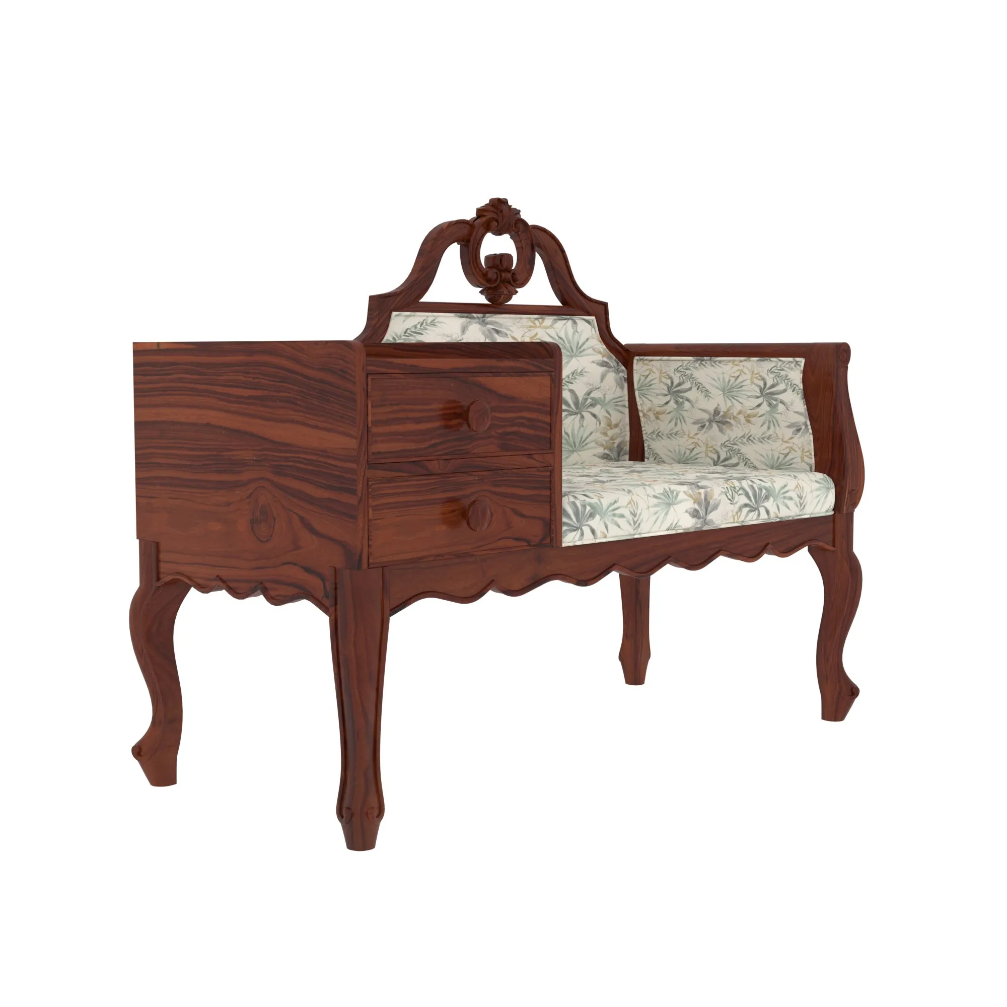 Unique Multistorage Space Classic Handmade Wooden Sofa
