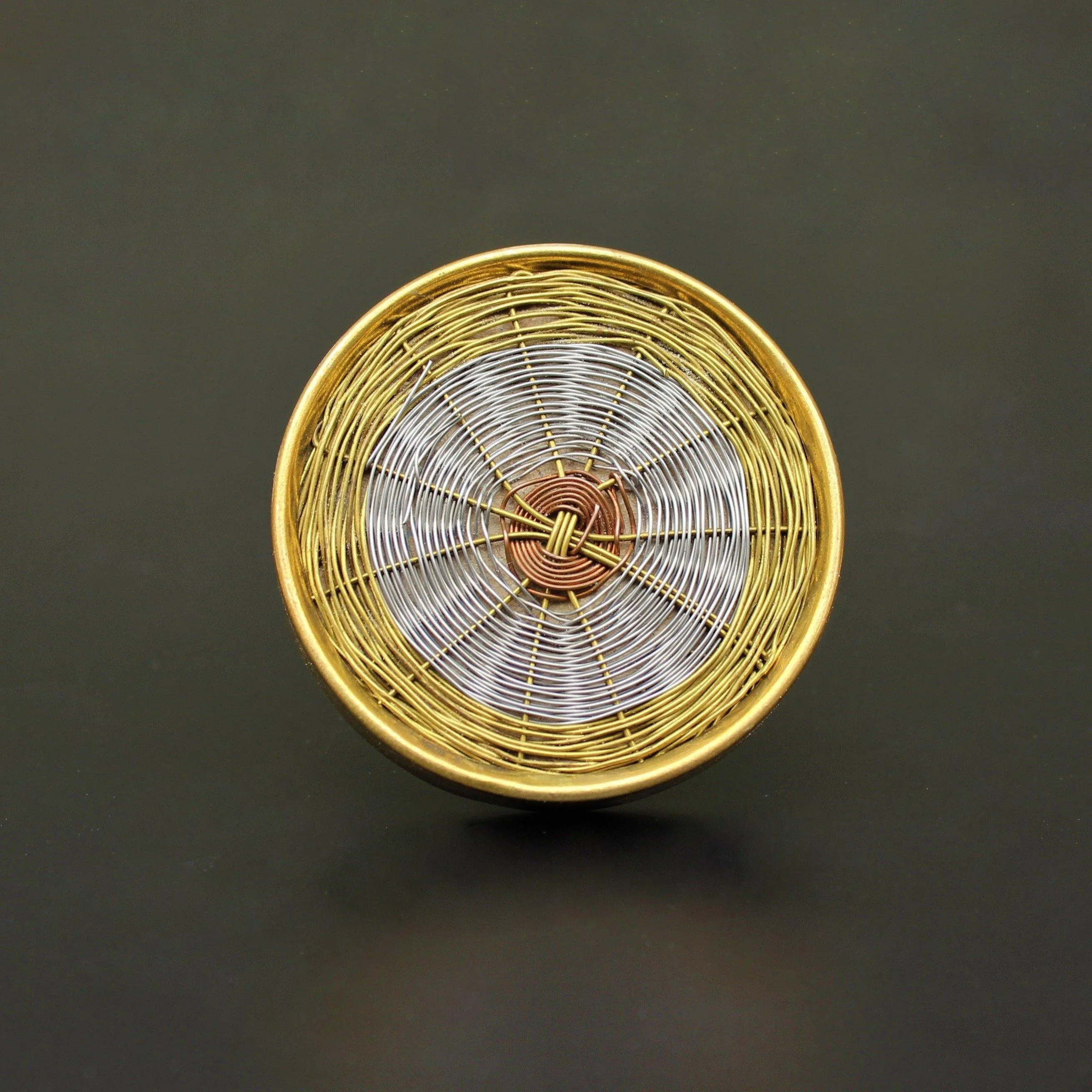 Unique Round Brass Golden Wired & Wooden Design Handmade Drawer Knobs 1Pc