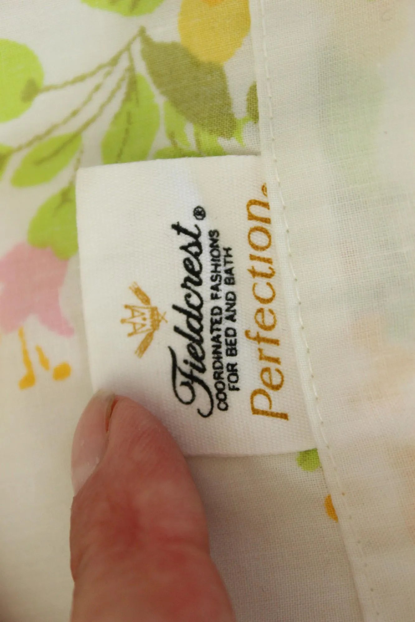 Vintage Fieldcrest Perfection Yellow and Pink Floral Print Flat Twin Bedsheet