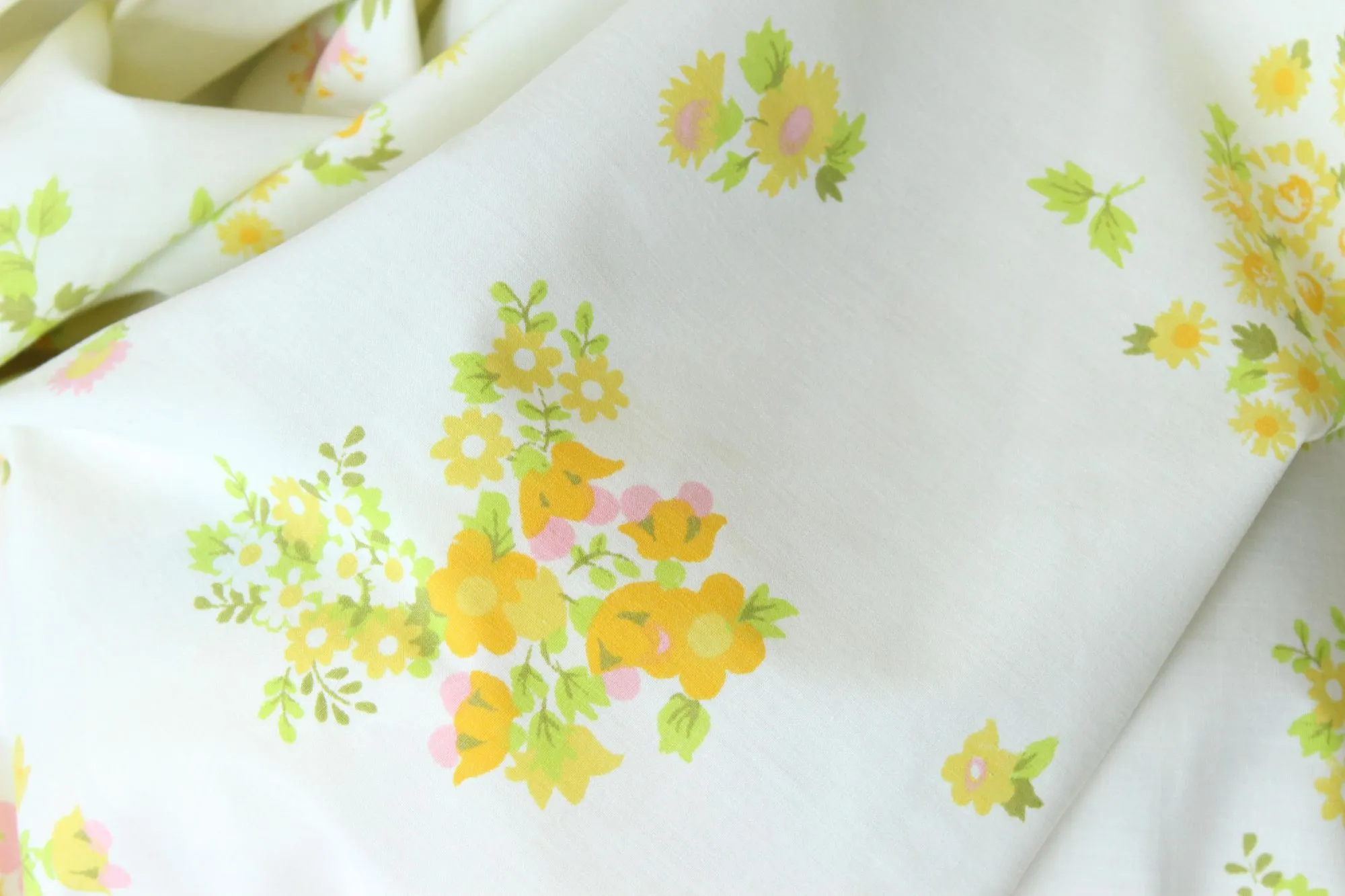 Vintage Fieldcrest Perfection Yellow and Pink Floral Print Flat Twin Bedsheet