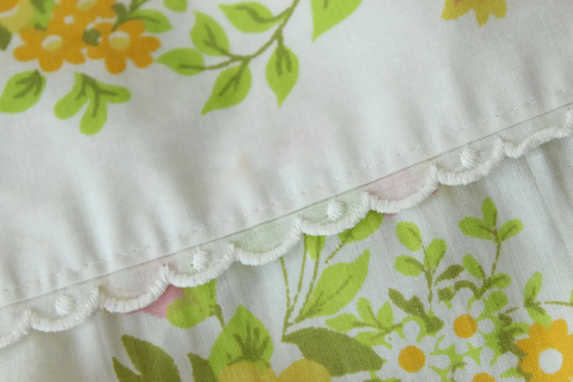 Vintage Fieldcrest Perfection Yellow and Pink Floral Print Flat Twin Bedsheet