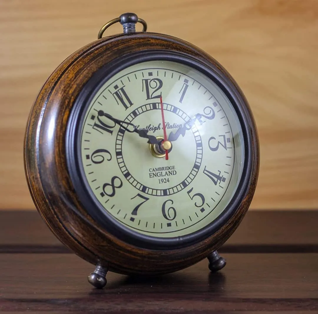 Warcraft Nauticals Handmade Antique Wooden Analog Table Top Clock Desk Clock Nautical Style Roman Number Home & Office Study Living Room Decoration Gift Item (Brown)