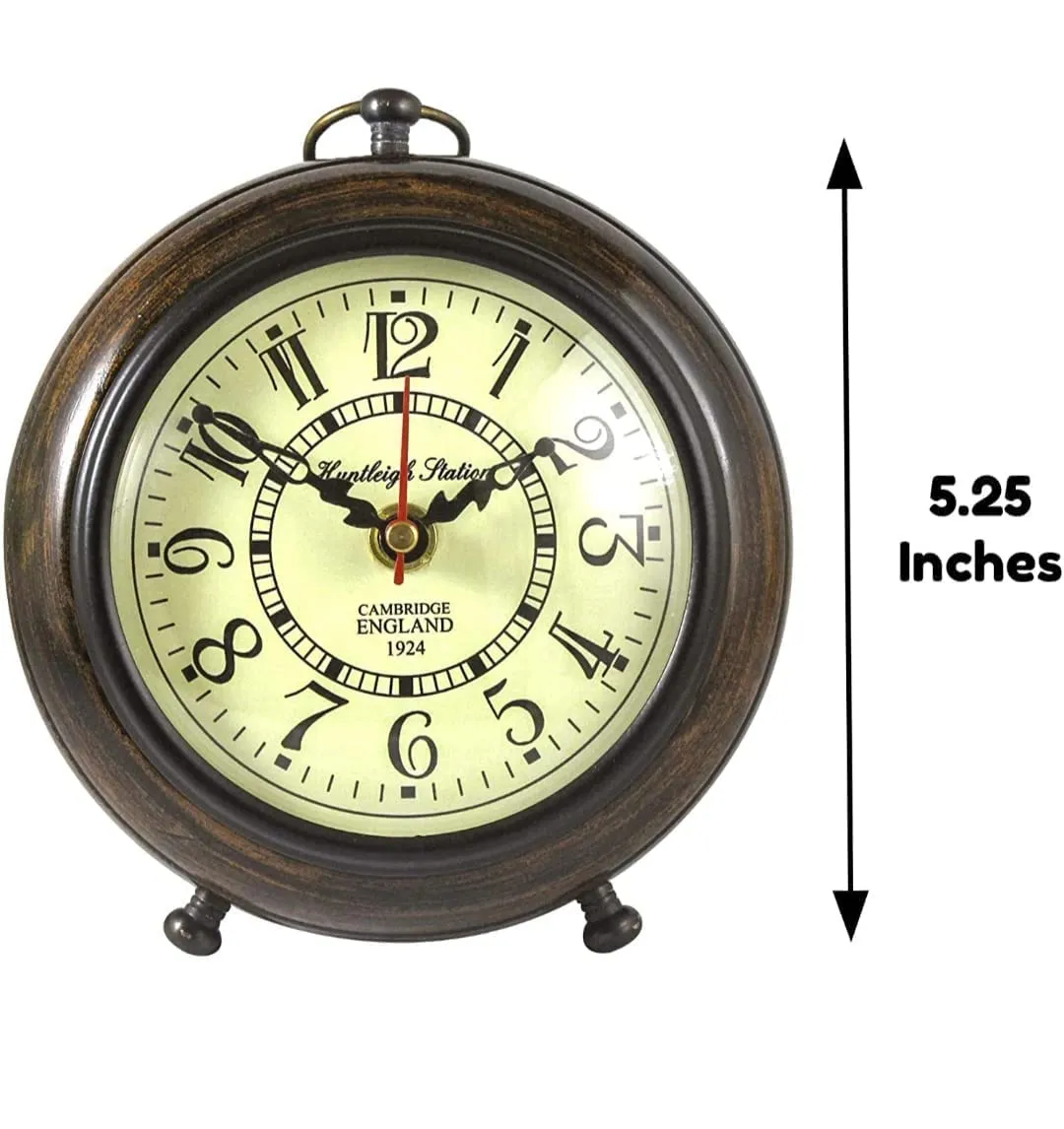 Warcraft Nauticals Handmade Antique Wooden Analog Table Top Clock Desk Clock Nautical Style Roman Number Home & Office Study Living Room Decoration Gift Item (Brown)